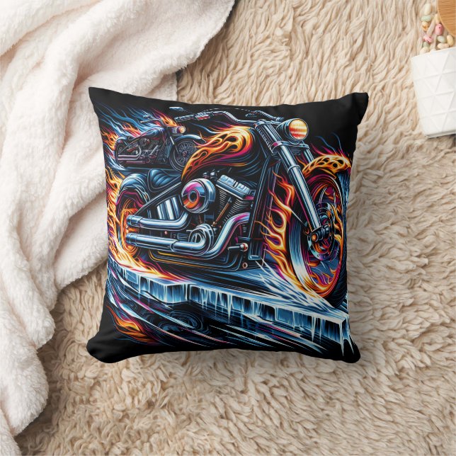 Motorcycle racing on icy dusk road throw pillow (Blanket)