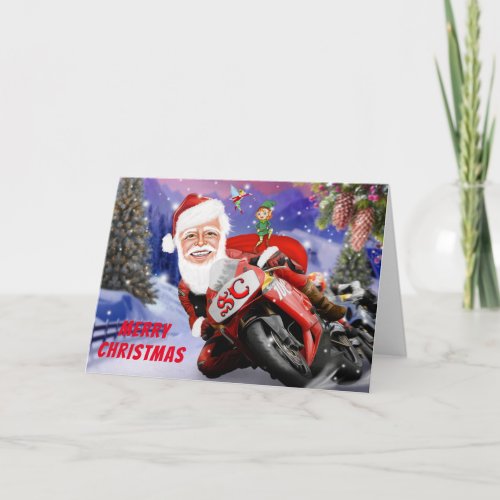 Motorcycle racing santa clause card