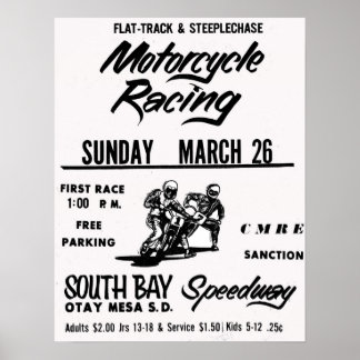 Motorcycle Racing South Bay Speedway Otay Mesa Poster
