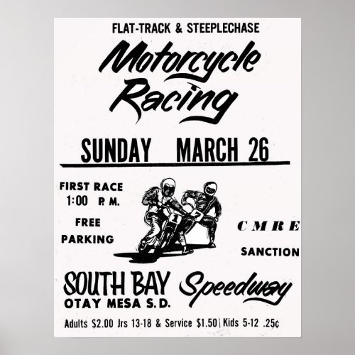 Motorcycle Racing South Bay Speedway Otay Mesa Poster