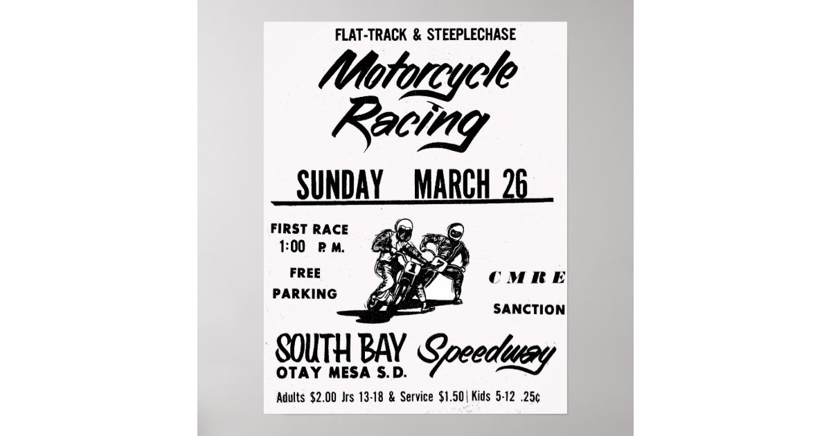 Motorcycle Racing South Bay Speedway Otay Mesa Poster