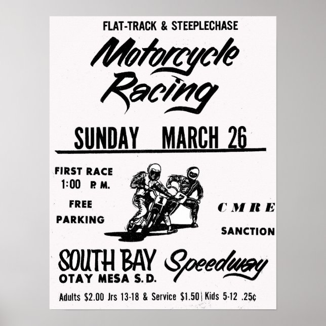 Motorcycle Racing South Bay Speedway Otay Mesa Poster (Front)