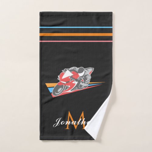 Motorcycle Racing Theme Motorbike Boys Name Gray  Hand Towel