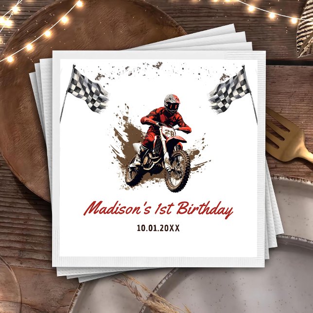 Motorcycle Red Dirt Bike Birthday Party Napkins (Creator Uploaded)
