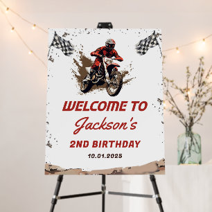 Motorcycle Red Dirt Bike Boy Birthday Welcome Sign