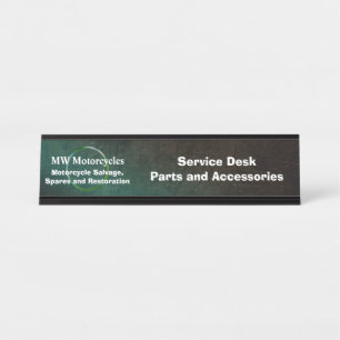 Motorcycle Restoration, green leather-look, ring Desk Name Plate