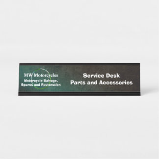Motorcycle Restoration, green leather-look, ring Desk Name Plate