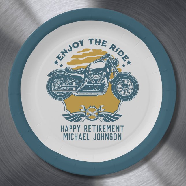 Motorcycle Retirement Party Invitation Paper Plates (Creator Uploaded)