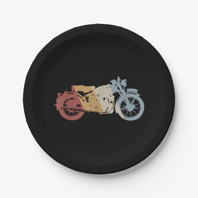 Motorcycle Retro Style Vintage Paper Plates (Front)