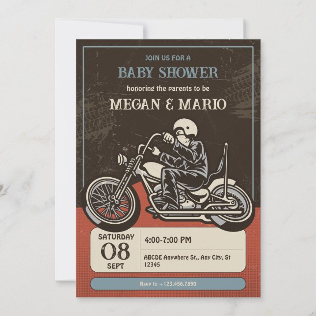Motorcycle rider baby shower invitation (Front)