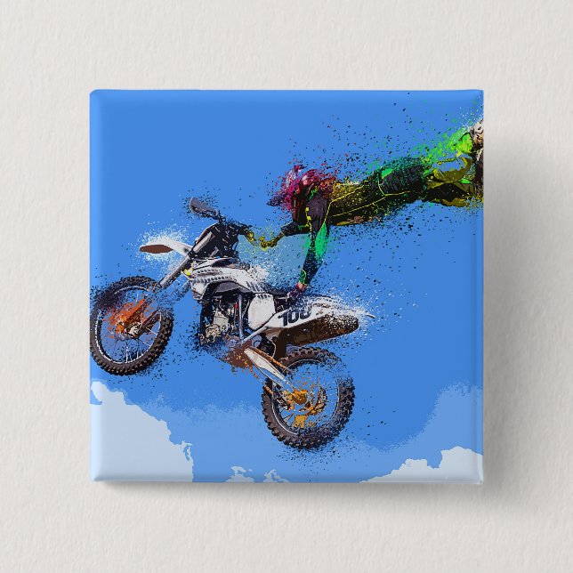 Motorcycle rider motocross jump pinback button (Front)