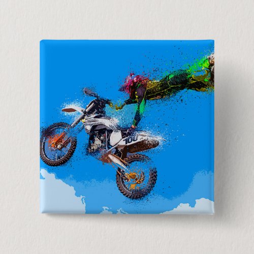 Motorcycle rider motocross jump pinback button