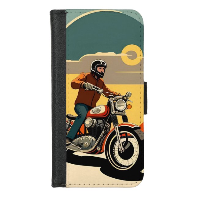 Motorcycle Rider Retro Style iPhone Wallet Case (Front)