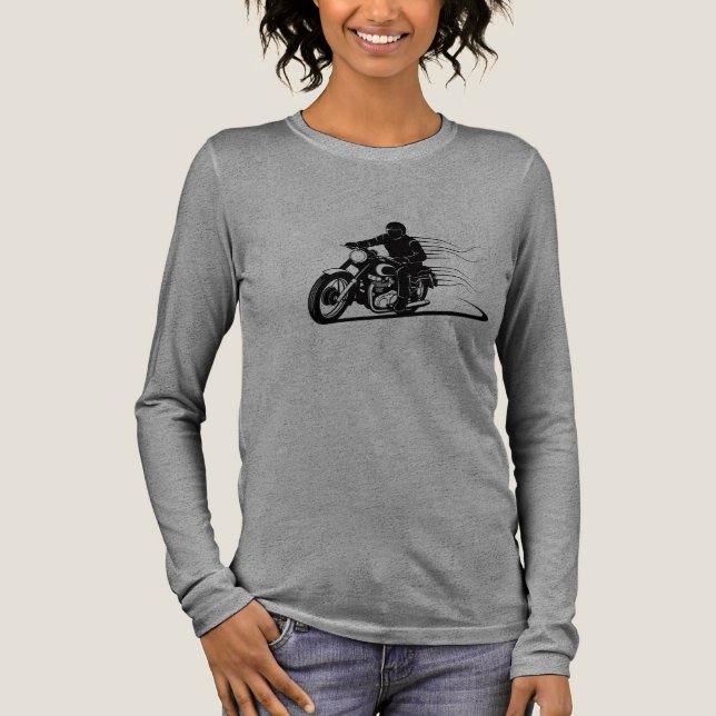 Motorcycle Rider Silhouette – Speed, Freedom & Sty Tri-Blend Shirt (Front)