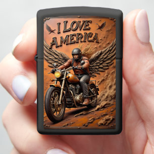 Motorcycle Rider Winged Freedom Road Zippo Lighter