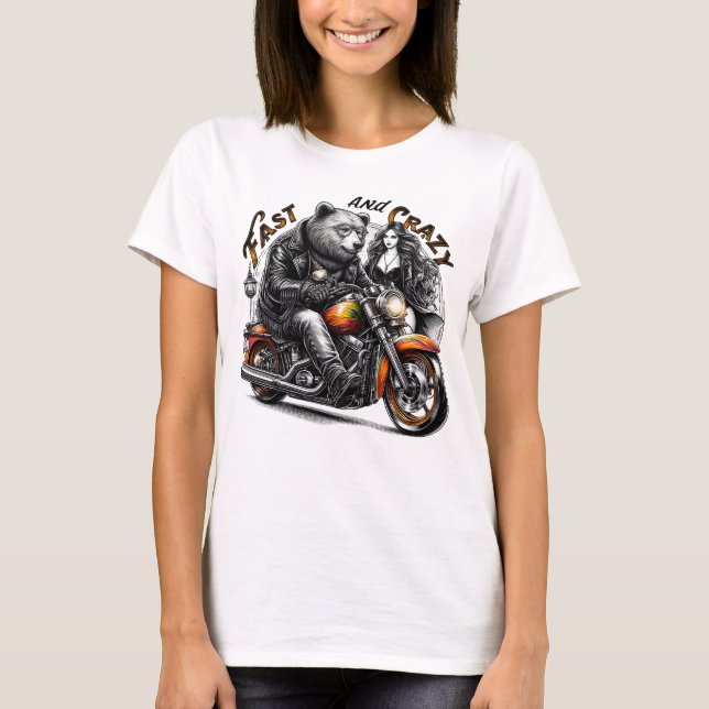 Motorcycle-Riding Sasquatch,Yeti,Bigfoot T-Shirt (Front)