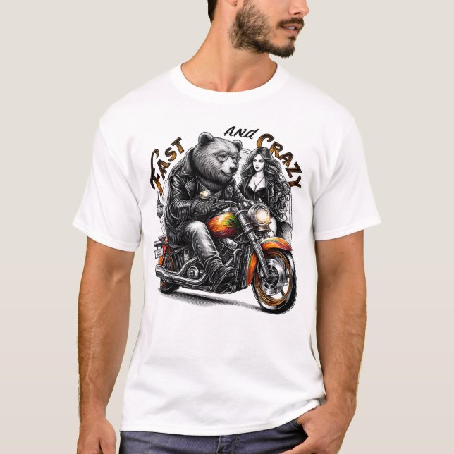 Motorcycle-Riding Sasquatch,Yeti,Bigfoot T-Shirt (Front)