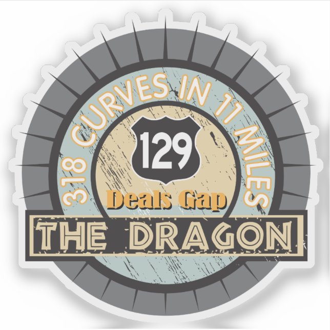Motorcycle Road The Dragon in Deals Gap Sticker (Front)