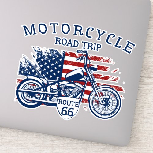 Motorcycle Road Trip Route 66 USA Flag  Sticker