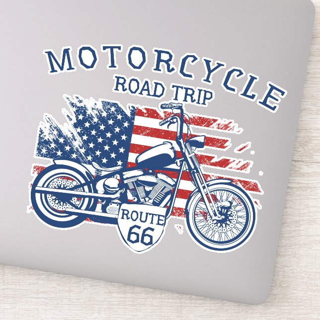 Motorcycle Road Trip Route 66 USA Flag  Sticker (Detail)