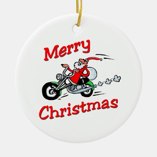 Motorcycle Santa Ceramic Ornament (Front)