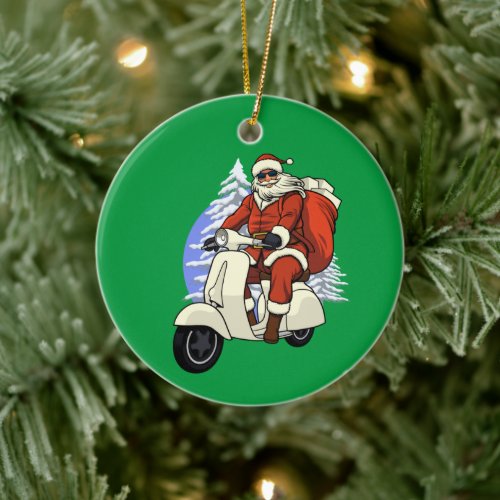 Motorcycle Santa Claus Biker Christmas Ceramic Ornament