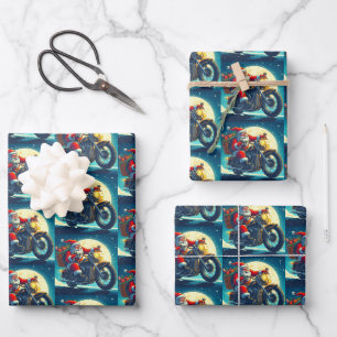 Motorcycle Santa Claus Christmas Eve Wrapping Paper Sheets