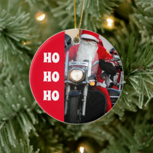 Motorcycle Santa Claus Ho Ho Ho Ceramic Ornament