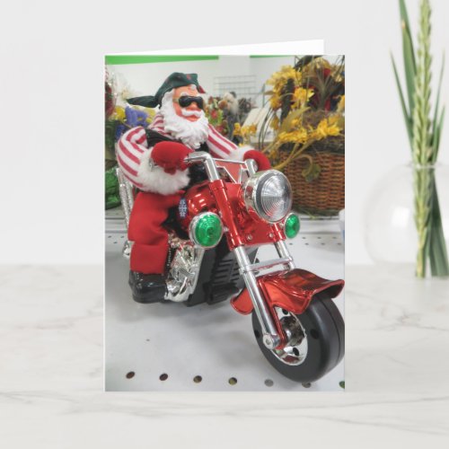 Motorcycle Santa Holiday Card