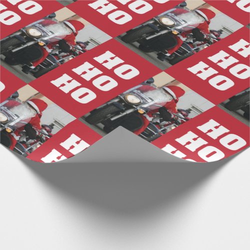 Motorcycle Santa photo with Ho Ho Ho Wrapping Paper