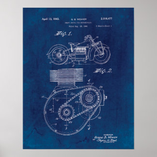 Motorcycle Shaft Drive 1943 Patent Blueprint Poster