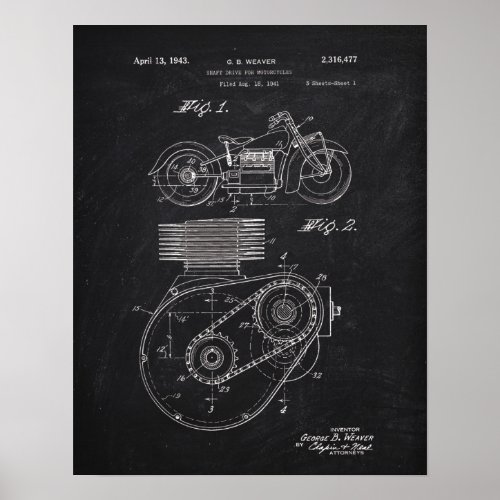 Motorcycle Shaft Drive 1943 Patent Chalkboard Poster