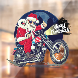 Motorcycle Shop Chopper Riding Santa Claus Cigar Window Cling