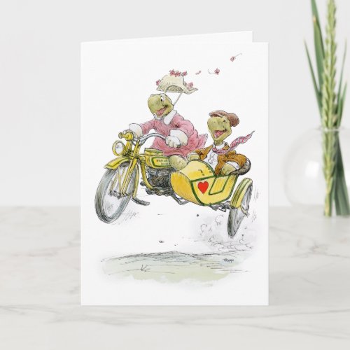 Motorcycle Sidecar Turtles Anniversary Card