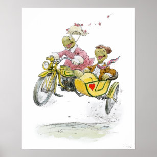 Motorcycle Sidecar Turtles Print