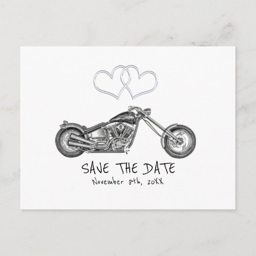 Motorcycle  Silver Hearts Biker Save The Date Announcement Postcard