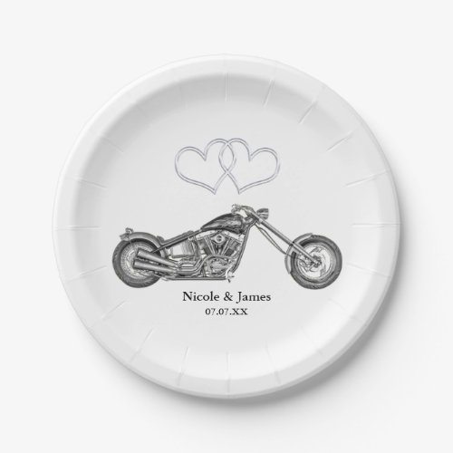 Motorcycle  Silver Hearts Biker Wedding Paper Plates