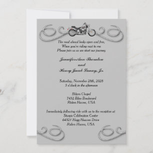 Motorcycle & Silver Swirls Wedding Invitation