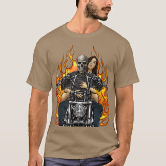 Motorcycle Skeleton Biker Babe Flames Badass Biker T-Shirt