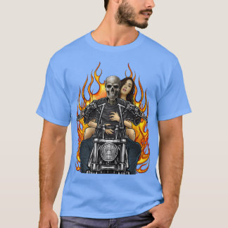 Motorcycle Skeleton Biker Babe Flames Badass Biker T-Shirt