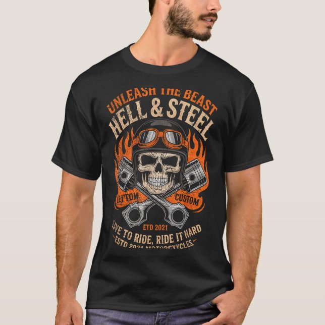 Motorcycle Skull And Ston Crossbones For Men Biker T-Shirt (Front)