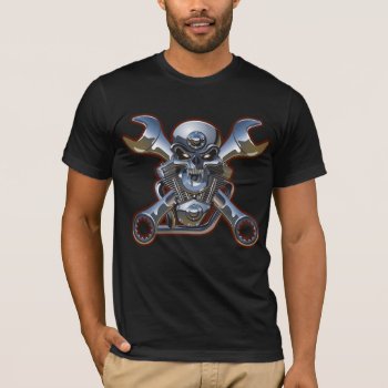 Motorcycle Skull With Crossed Wrenches Tshirt by funny_tshirt at Zazzle