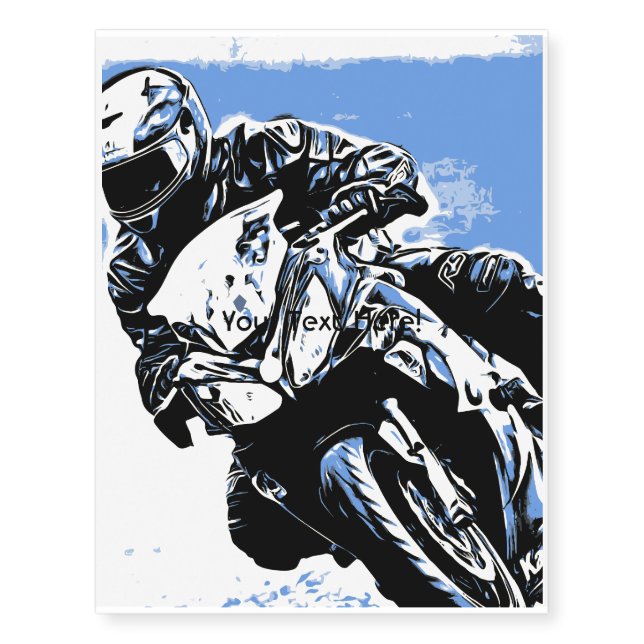 Motorcycle Speed in Blue Temporary Tattoos (Front)