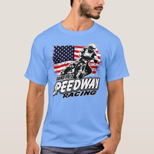 Motorcycle Speedway American Flag  Flat rack Race  T_Shirt