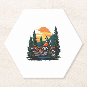 Motorcycle Sunset Biker Landscape Paper Coaster