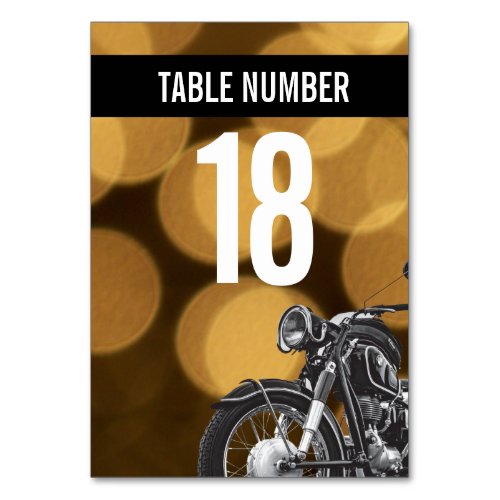 Motorcycle themed gold black 50th birthday table number