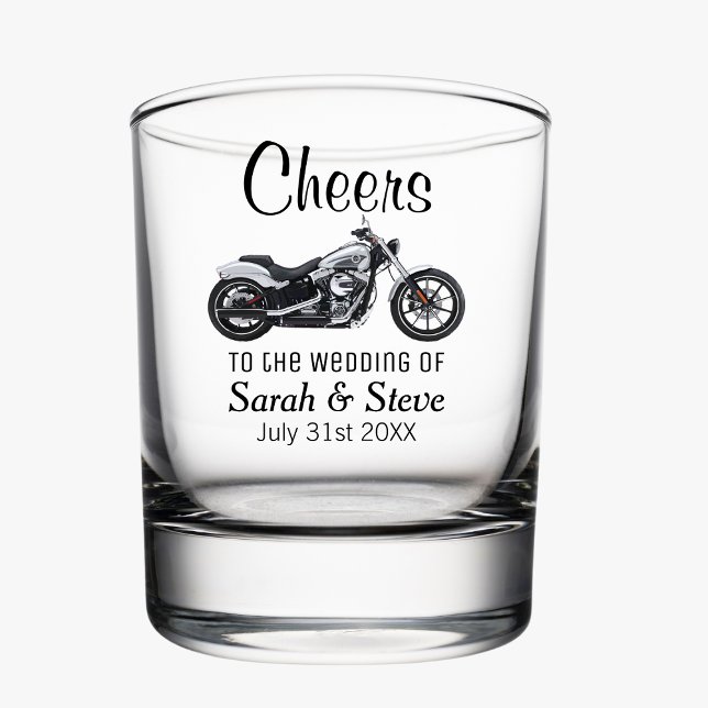 Motorcycle Themed Wedding Date Favors Whiskey Glass (Cheers Wedding Motorcycle Bride and Groom Gift Whiskey Glass)
