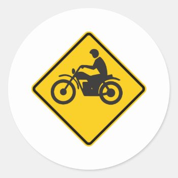 Motorcycle Traffic Highway Sign Classic Round Sticker by wesleyowns at Zazzle