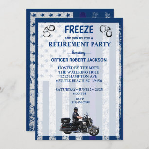 Motorcycle US Flag Police Officer Retirement Invitation