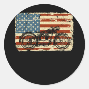 Motorcycle USA Flag patriotic vintage July 4th Classic Round Sticker